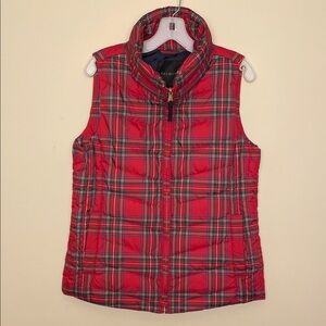 Talbots WM Red Tartan Plaid Down filled Quilted fleece pockets Zipup Puffer Vest